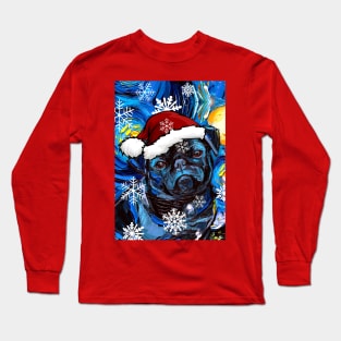 Black Pug Santa Long Sleeve T-Shirt